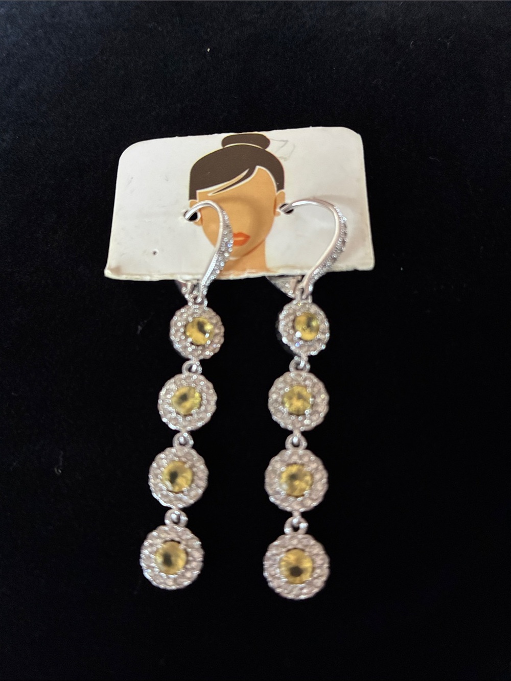 Silver-Tone Yellow Crystal Drop Earrings - Women Jewelry